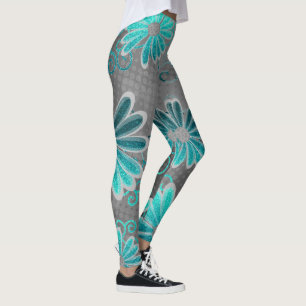 Legging Turquesa Cinza Azul Ombre Glitter Daisy Sparkles