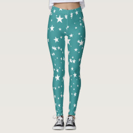 Legging Turquesa com Estrelas Brancas