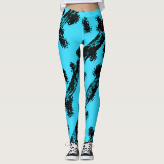Legging Turquesa com Manchas e Listras Pretas