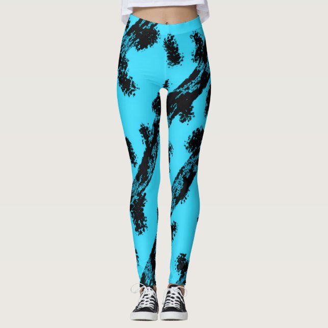 Legging Turquesa com Manchas e Listras Pretas (Frente)