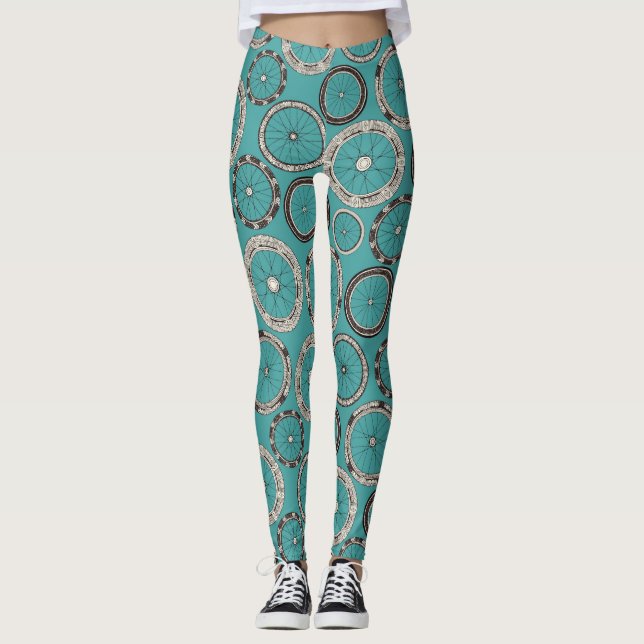 Legging turquesa de rodas de bicicleta (Frente)