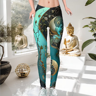 Legging Turquesa e Cyan Yin e Yang Meditation Yoga