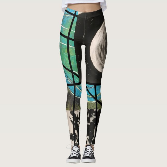Legging Turquesa e listras pretas (Frente)