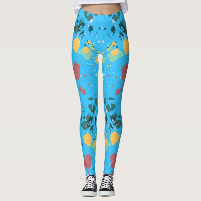 Legging Turquesa Fresca, Padrão De Pintor Amarelo (Frente)