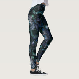 Legging Turquesa Gótica Cthulhu Tentáculo Com Flores