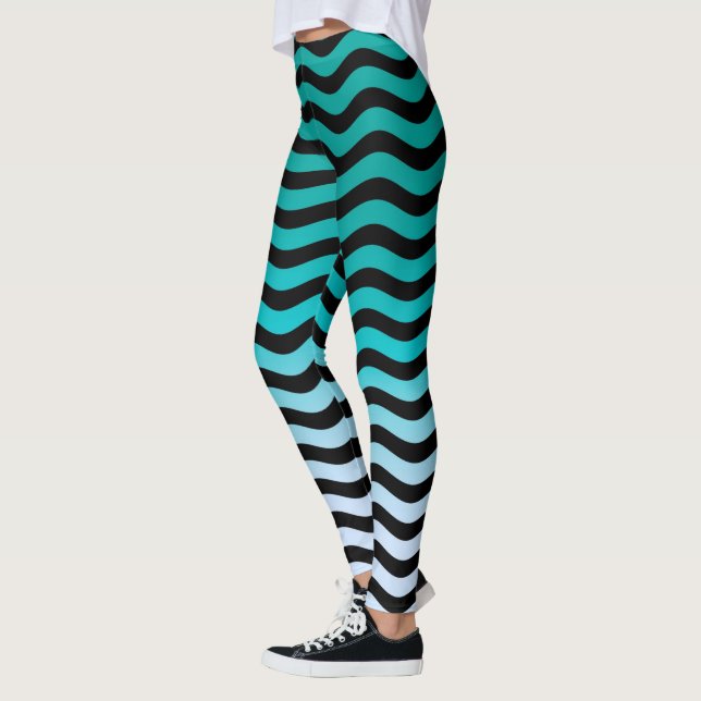 Legging Turquesa ondulada Decoração de tiras onduladas (Esquerda)