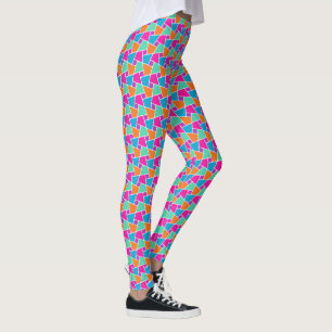 Legging Turquesa Personalizada, Magenta, Laranja, Mosaico 
