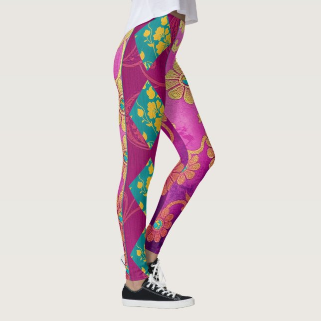 Legging Turquesa Rosa ORIENTAL Floral - Pernas (Direita)