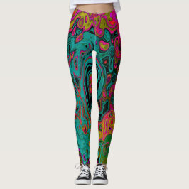 Legging Turquesa Trippy Abstrato Líquido Redemoinho Retro