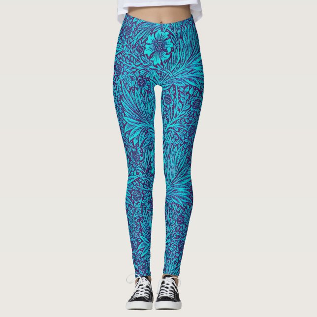 Legging Turquesa venenosa padrão floral roxo escuro (Frente)