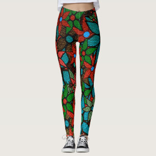 Legging Turquesa verde alaranjada floral