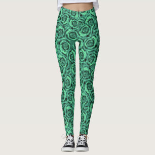 Legging Turquesa verde, rosas, floral, verde, turquesa,