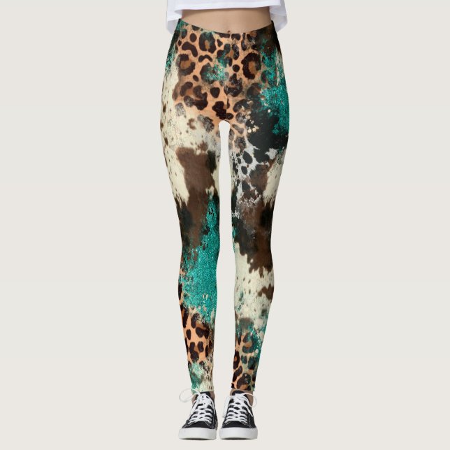 Legging Turquesas para Impressão do Leopardo-do-largo Turq (Frente)