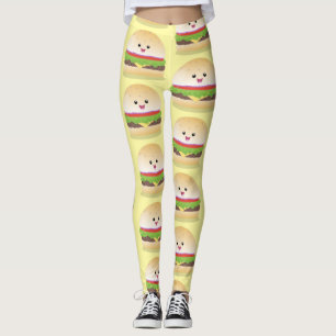 Legging Um bonito e feliz desenho animado do hambúrguer ka