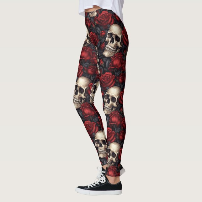 Legging Um design da série A Skull and Roses 10 (Esquerda)