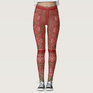 Legging um design de padrão vermelho e bege_
