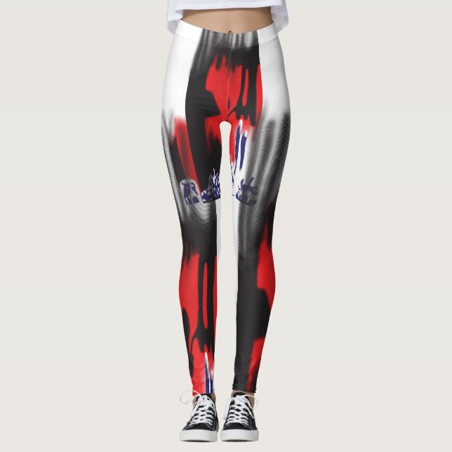 Legging Um design gráfico vermelho com escala geométrica e (Frente)