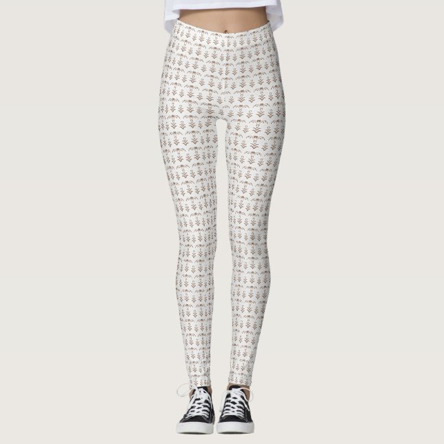 Legging um fundo branco com um padrão castanho (Frente)