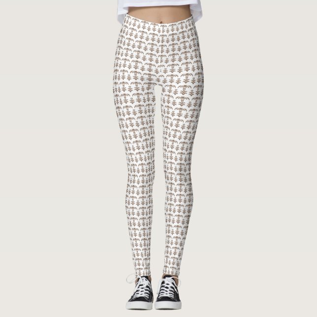 Legging um fundo branco com um padrão castanho (Frente)
