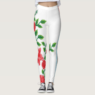 Legging um monte de flores vermelhas num fundo branco