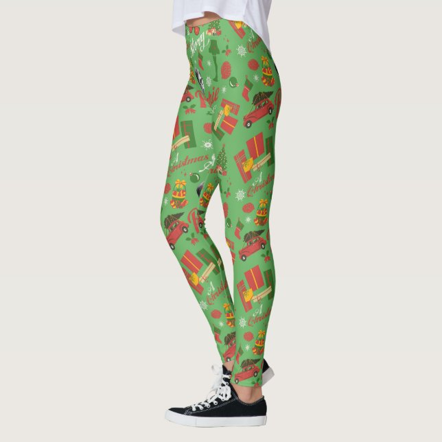 Legging Um Padrão de Ícone Verde da História de Natal (Esquerda)