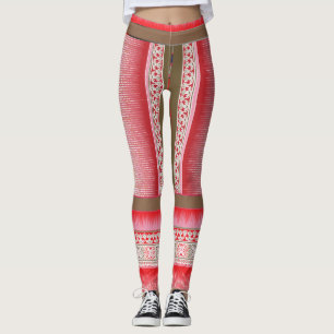 Legging um padrão de pontos cruzados com fundo vermelho