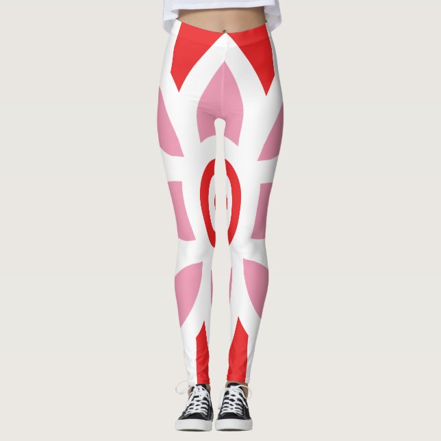 Legging um padrão vermelho e branco com uma flor (Frente)