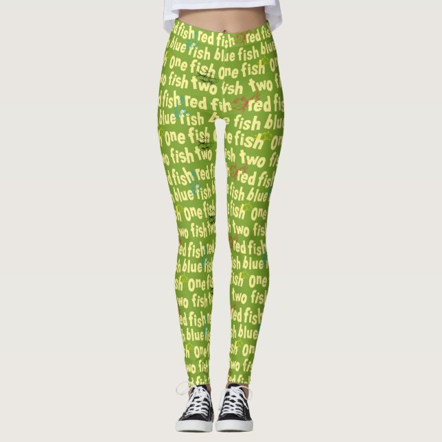 Legging Um Peixe Dois Peixes Padrão Tipográfico (Frente)