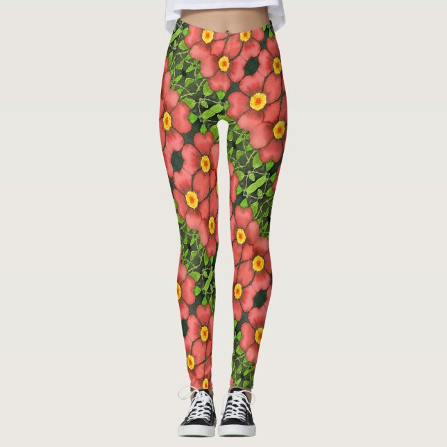 Legging Um rosa selvagem abstrato, cor-de-rosa, amarelo (Frente)