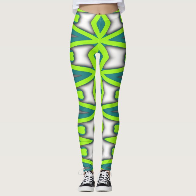 Legging Um verde e branco vibrante "Ratti_Creative_Arts" (Frente)