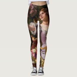 Legging Uma Dama Em Um Vestido Lilac Com Flores