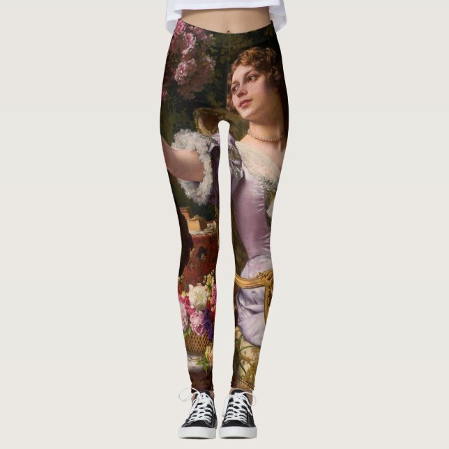 Legging Uma Dama Em Um Vestido Lilac Com Flores (Frente)
