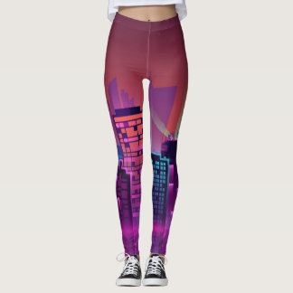 Legging Uma paisagem urbana noturna brilhante, vintage.