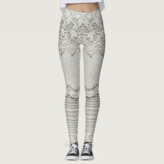 Legging Uma renda branca sutil, próxima têxtil.