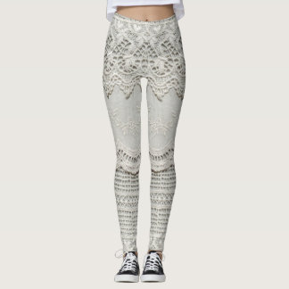 Legging Uma renda branca sutil, próxima têxtil.