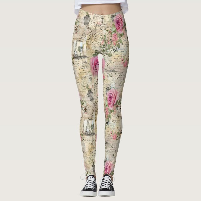 Legging Uma Série de Design de Efêmeras Francesas 1 (Frente)