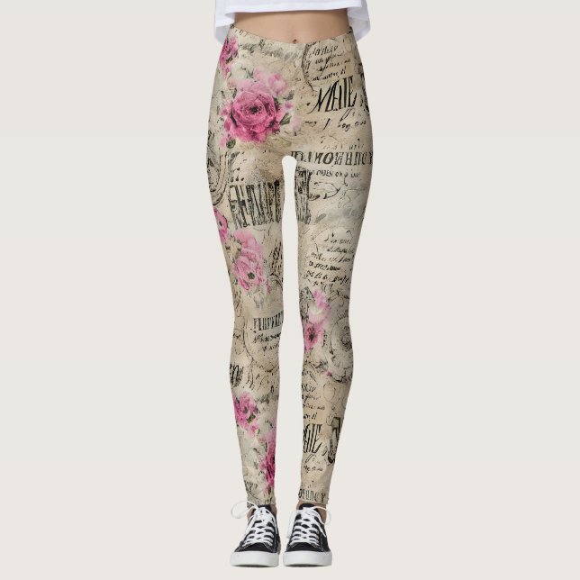 Legging Uma Série de Design de Efêmeras Francesas 24 (Frente)