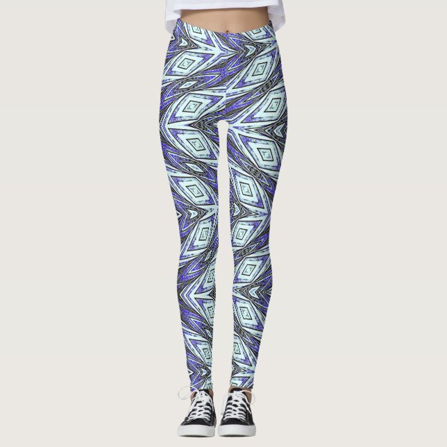 Legging Uma textura de chevron azul "Ratti_Creative_Arts" (Frente)