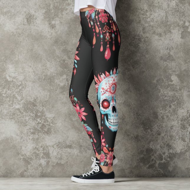 Legging Única Aquarela Floral de Açúcar Bruto Halloween (Criador carregado)
