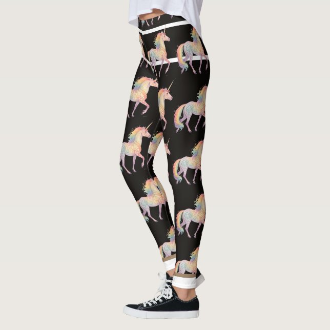 Legging Unicórnio Arco-íris Mágico  Personalizado preto (Esquerda)