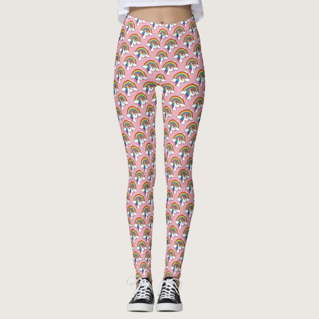 Legging Unicórnio e Arco-íris com Nuvens Kawaii (Frente)