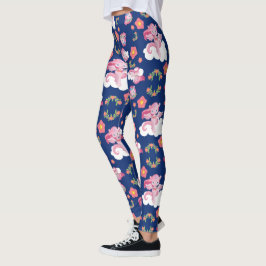 Legging Unicórnios Cor-de-Rosa e Padrão Floral