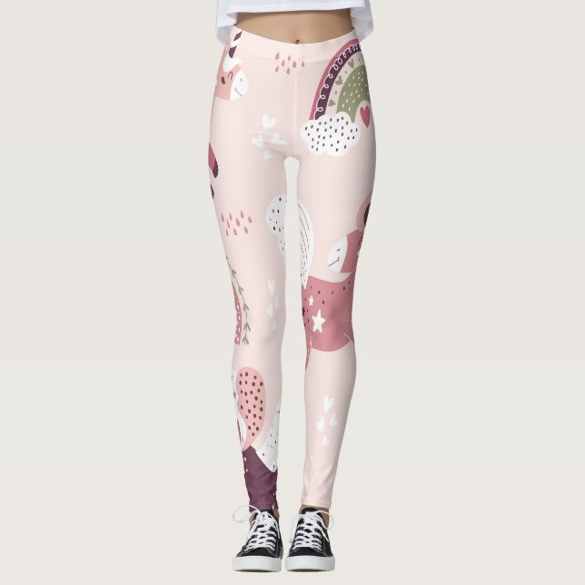 Legging Unicorns Rainbows: Fundo Mágico Pastel. (Frente)