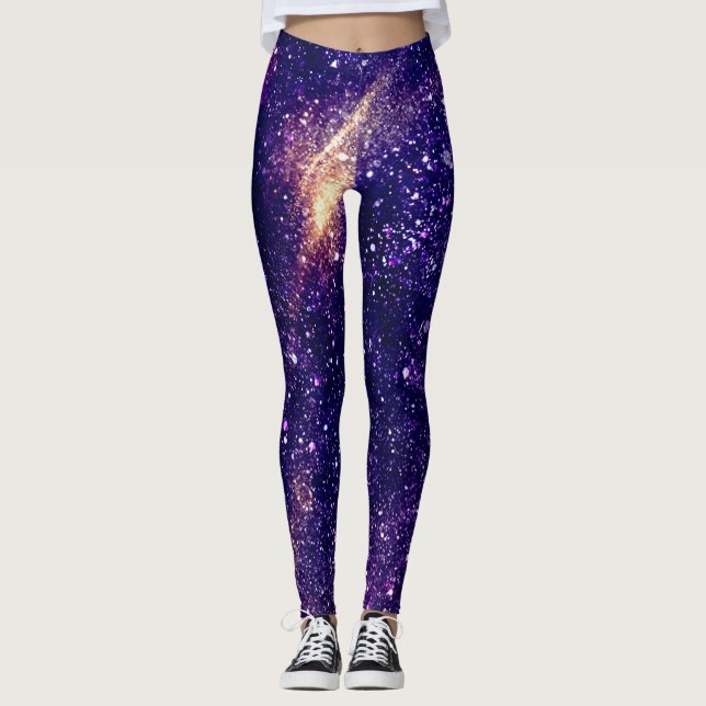Legging Universo violeta abstrato de galáxia roxa (Frente)