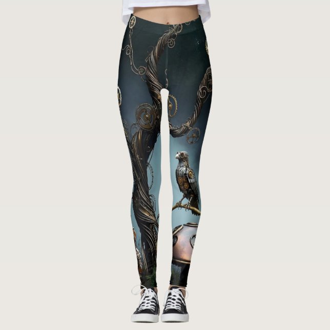 Legging Urso de Goma Mecânico Vitoriano Relógio Corvo (Frente)