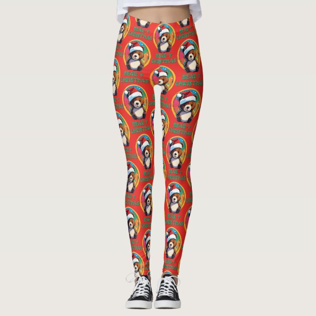 Legging Urso de Natal Bonito Adorável Kawaii Chibi (Frente)
