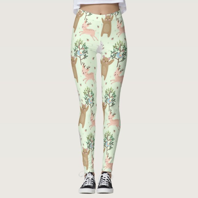 Legging Urso e Veado no Padrão Florestal (Frente)