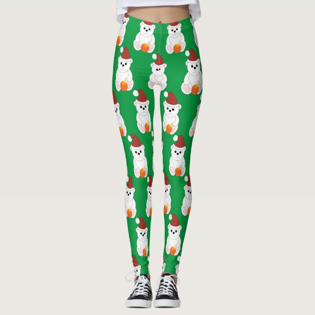 Legging Urso Polar de Natal Pai Natal é um padrão bonito v (Frente)