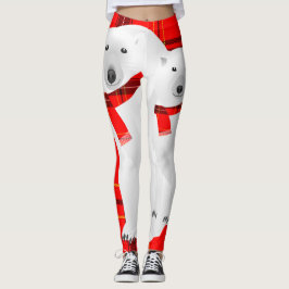 Legging Urso Polar e Lobo Branco com Cachecol Xadrez Verme
