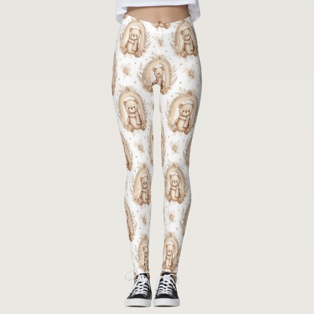 Legging Urso Teddy Boho Arco-íris Floral Neutro (Frente)
